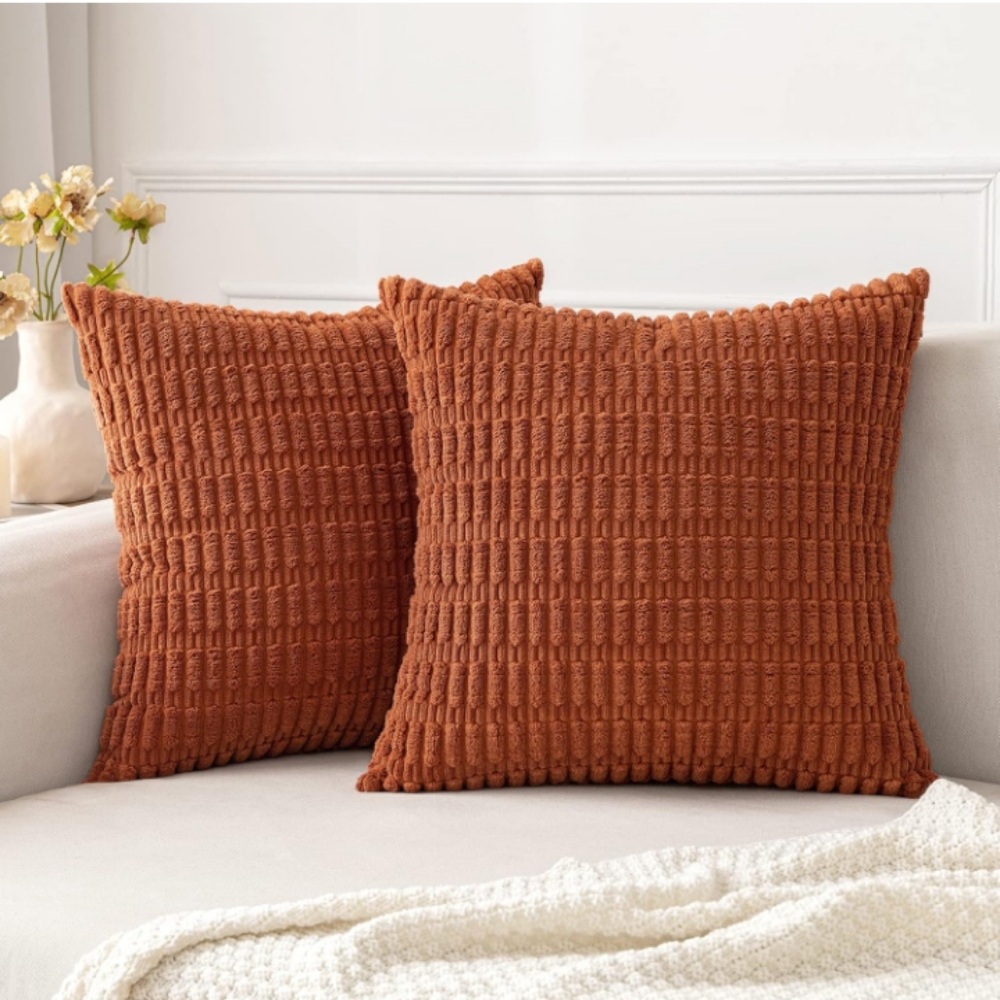 MIULEE Pack Of 2 Corduroy 16x16  Decorative Farmhouse Throw Pillow Covers